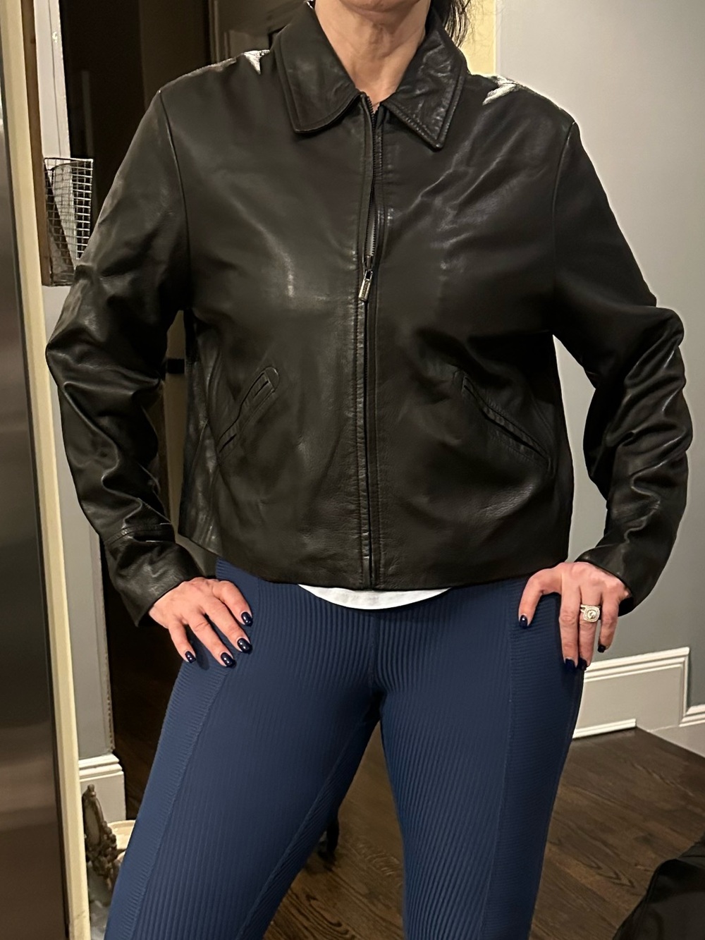 Coach Black Leather Jacket large $700 supple moto biker zip pockets L